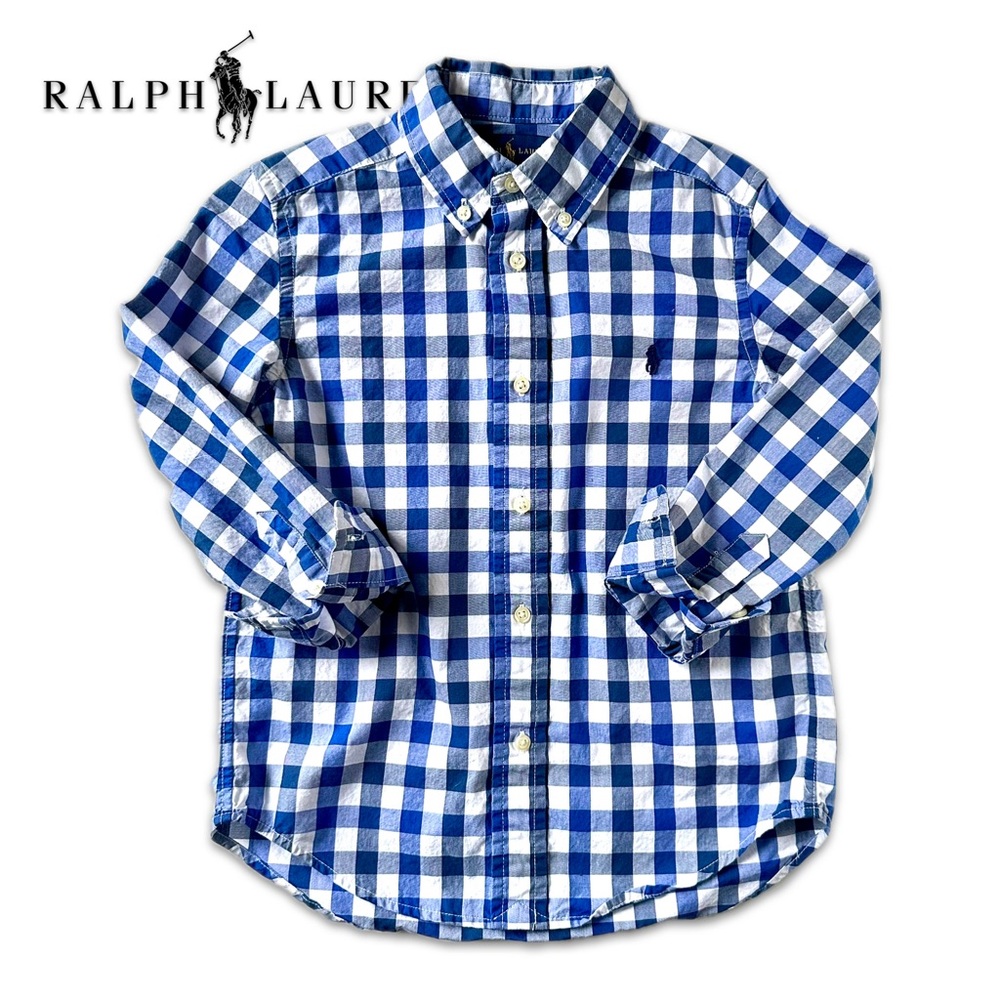 Ralph Lauren Long Sleeve Blue White Checkered Button Down Shirt Boys Sz. 5